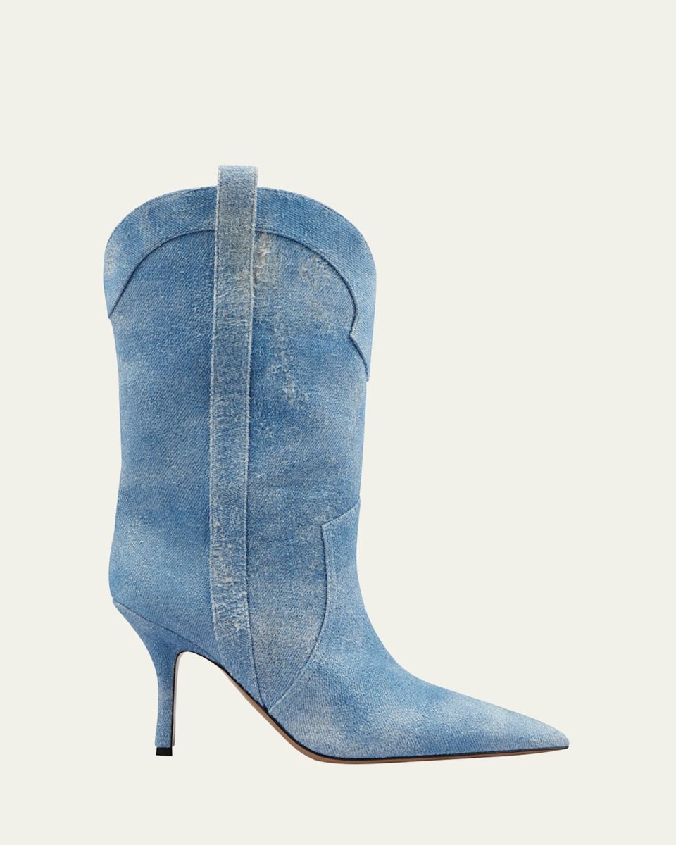 Paloma Denim Effect Suede Stiletto Western Booties
